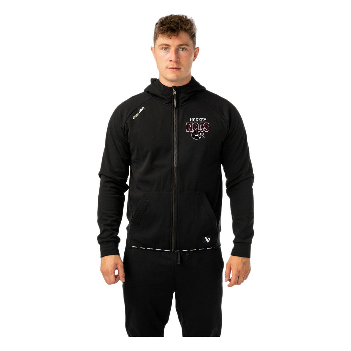BAUER S26 TEAM F/Z HOODIE SR-BLACK — BLACK, front