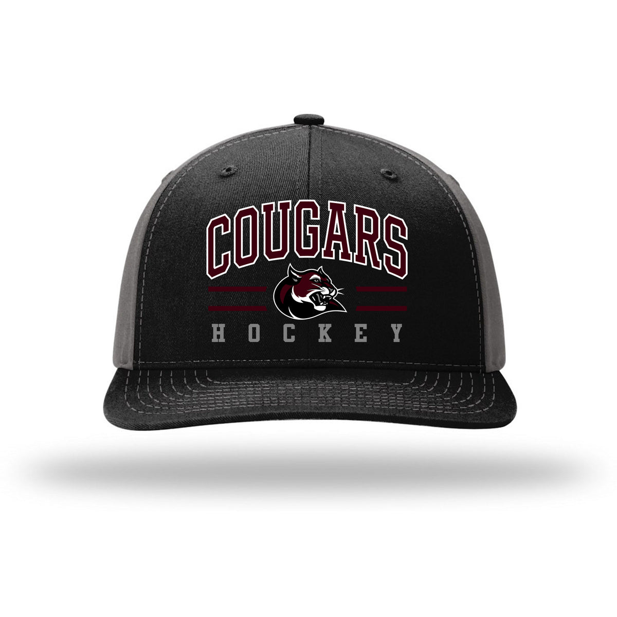 Richardson Solid Twill Trucker — Black/ Charcoal, Cougar Text, front