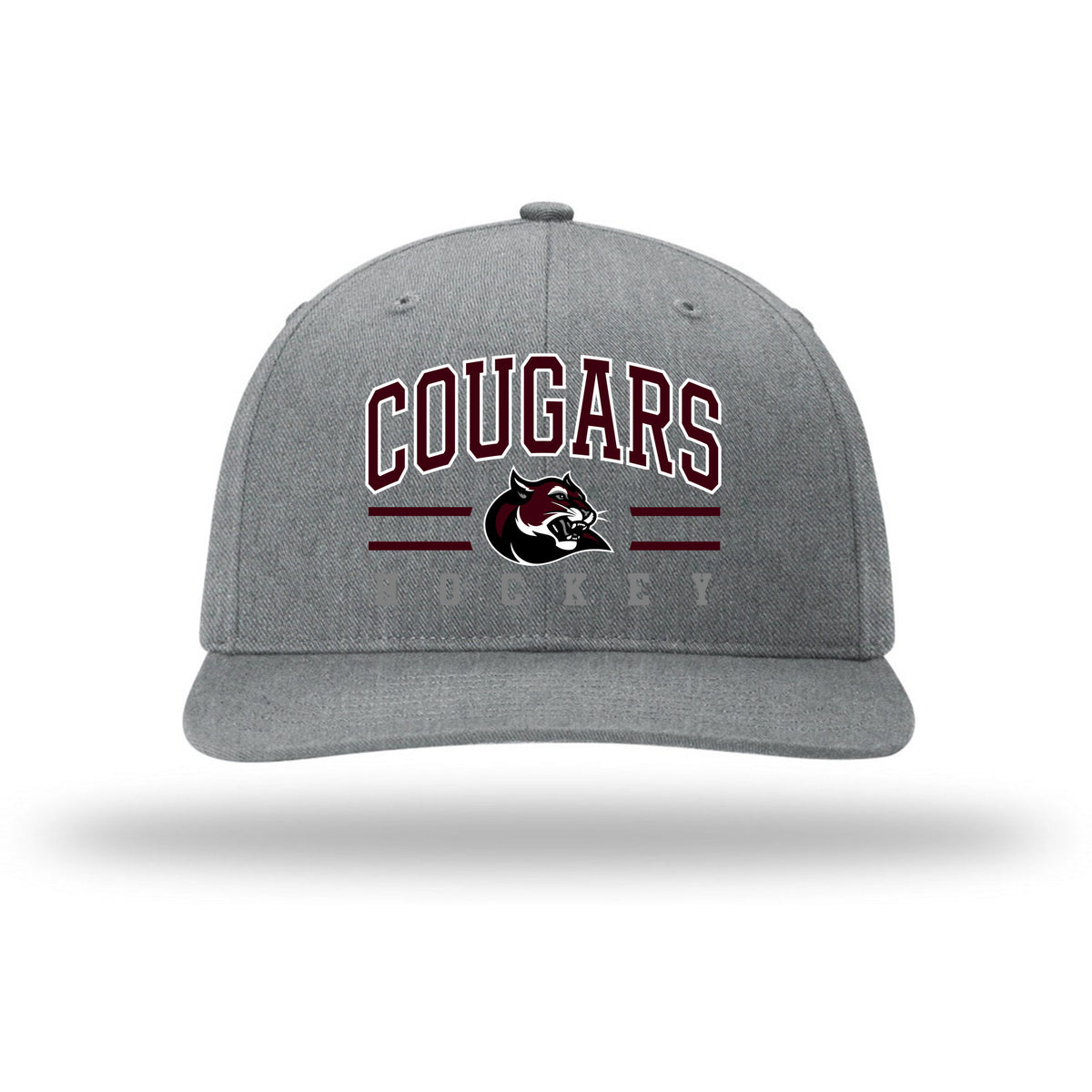 Richardson Solid Twill Trucker — Heather Grey, Cougar Text, front