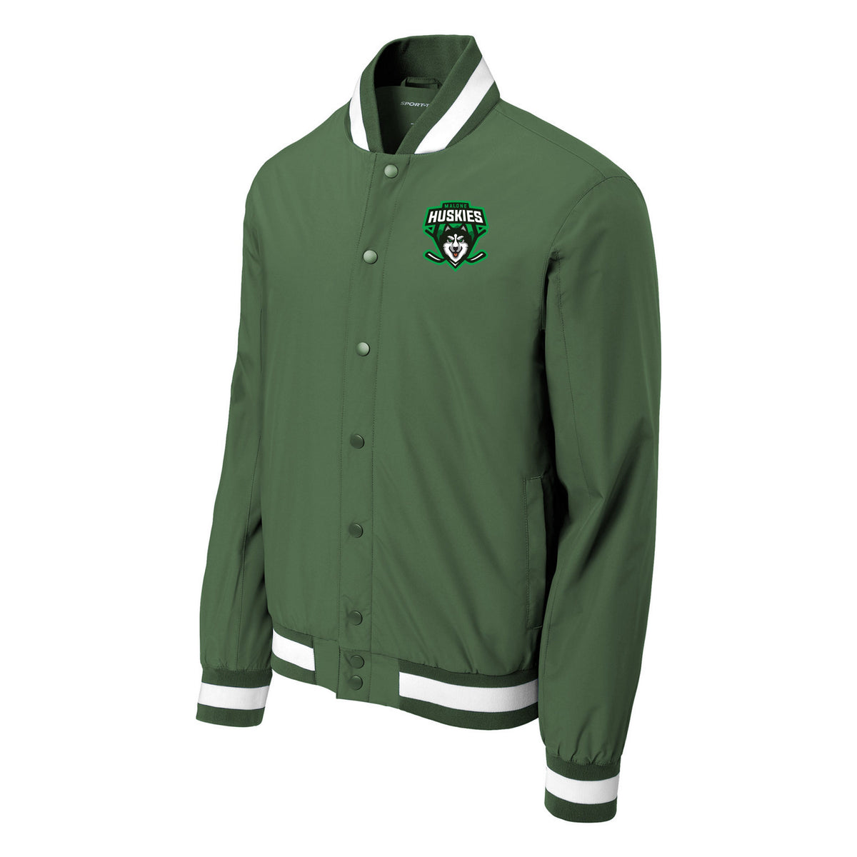 Sport-Tek Insulated Varsity Jacket — Forest Green, front