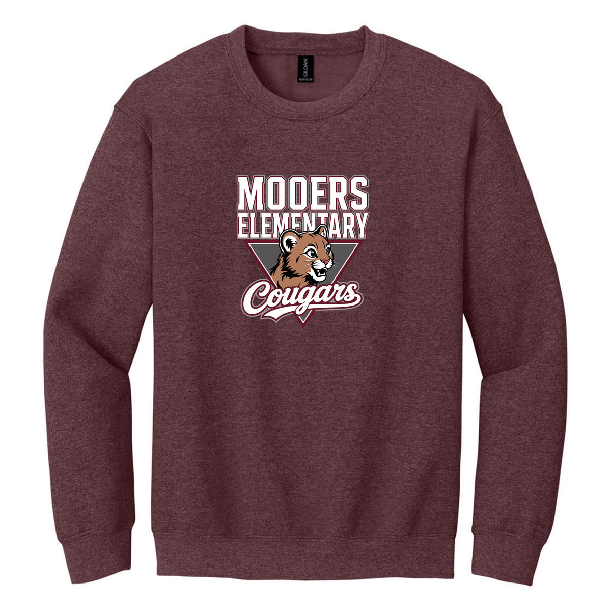 Crewneck Sweatshirt — Heather Dark Maroon, Logo 2, front