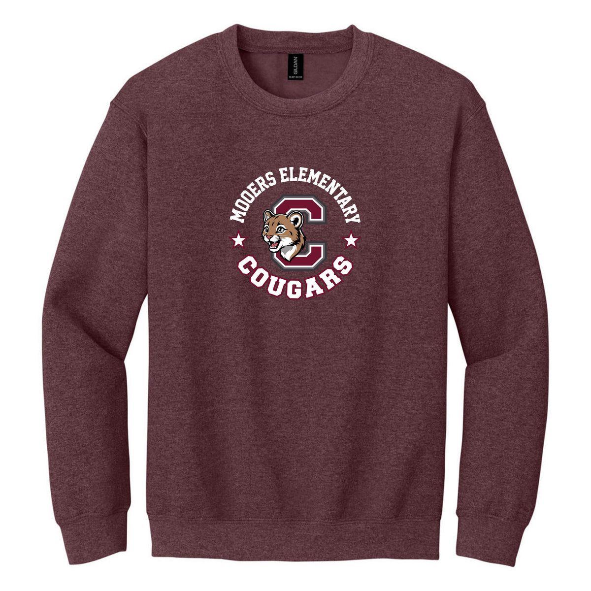 Crewneck Sweatshirt — Heather Dark Maroon, Logo 1, front