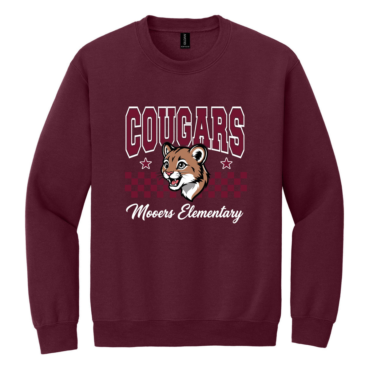 Crewneck Sweatshirt — Maroon, Logo 5, front