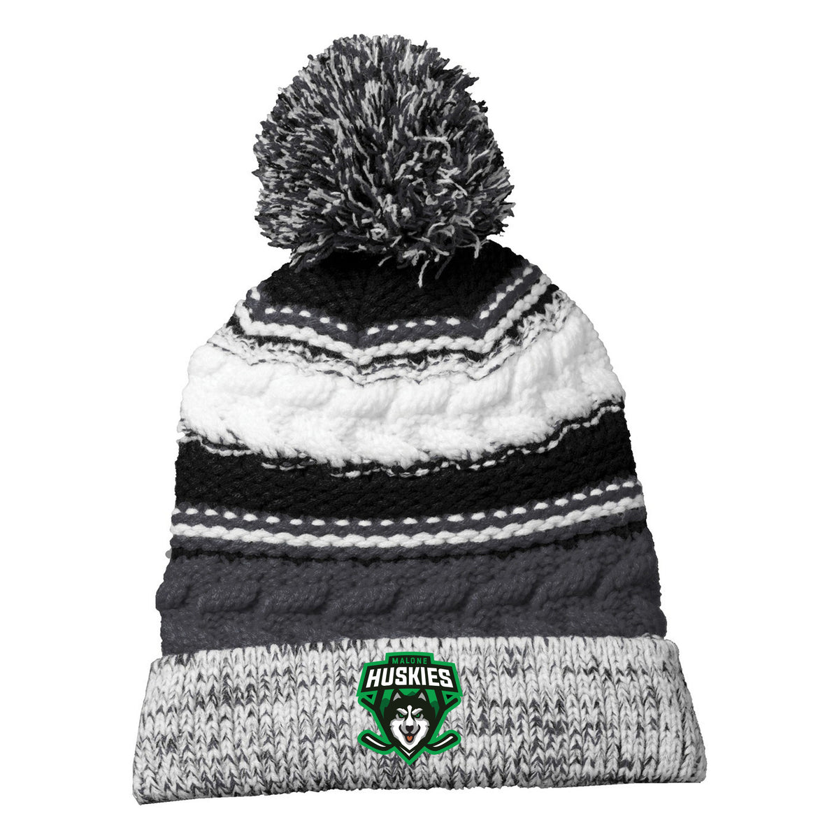 Sport-Tek Pom Pom Team Beanie — Iron Grey/ Black/ White, front