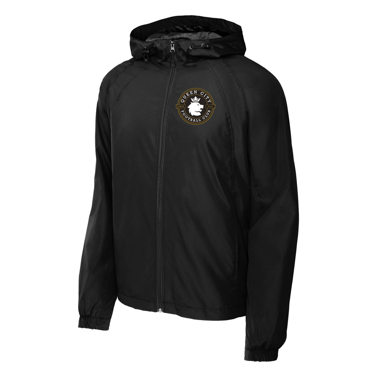 Sport-Tek Hooded Raglan Jacket — Black, front