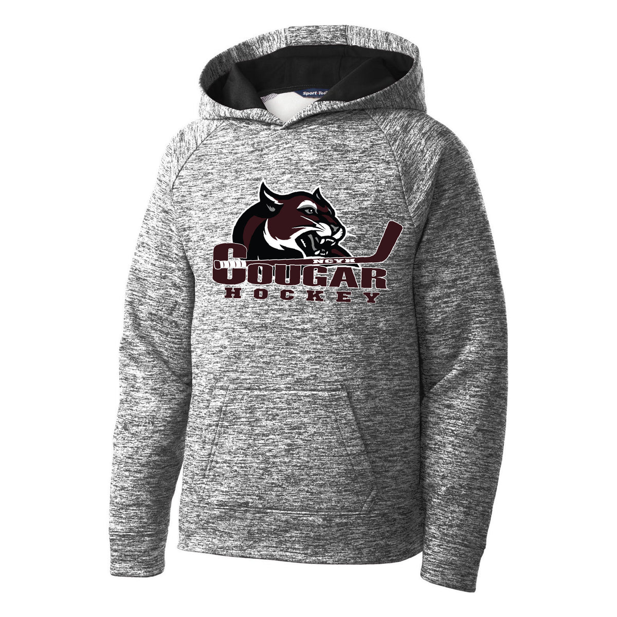 Sport-Tek Youth PosiCharge Electric Heather Fleece Hooded Pullover — Black Electric, front