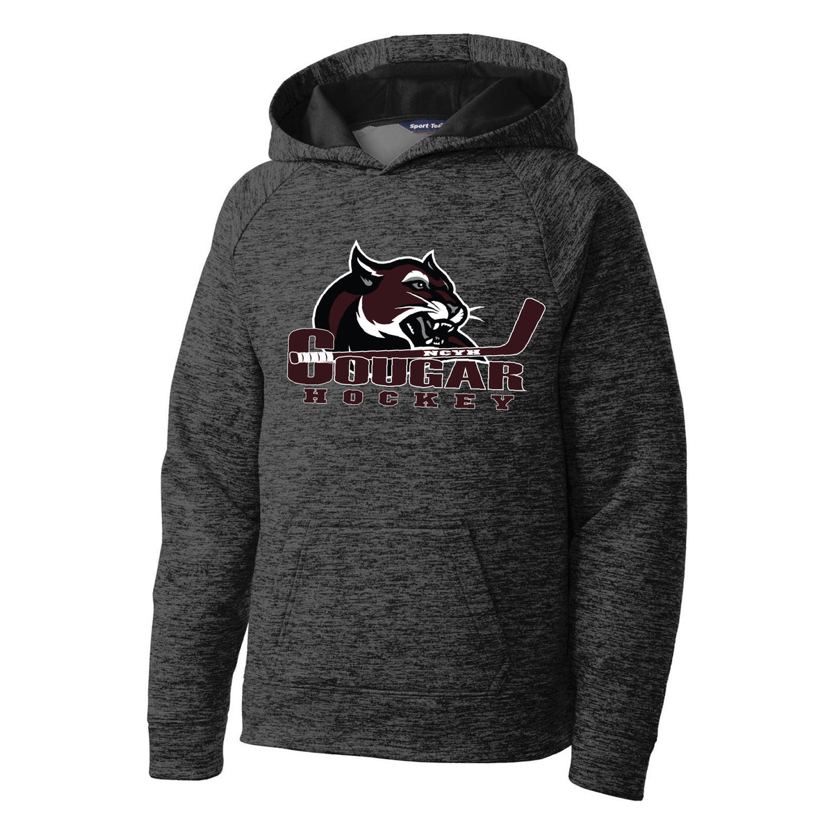 Sport-Tek Youth PosiCharge Electric Heather Fleece Hooded Pullover — Grey-Black Electric, front