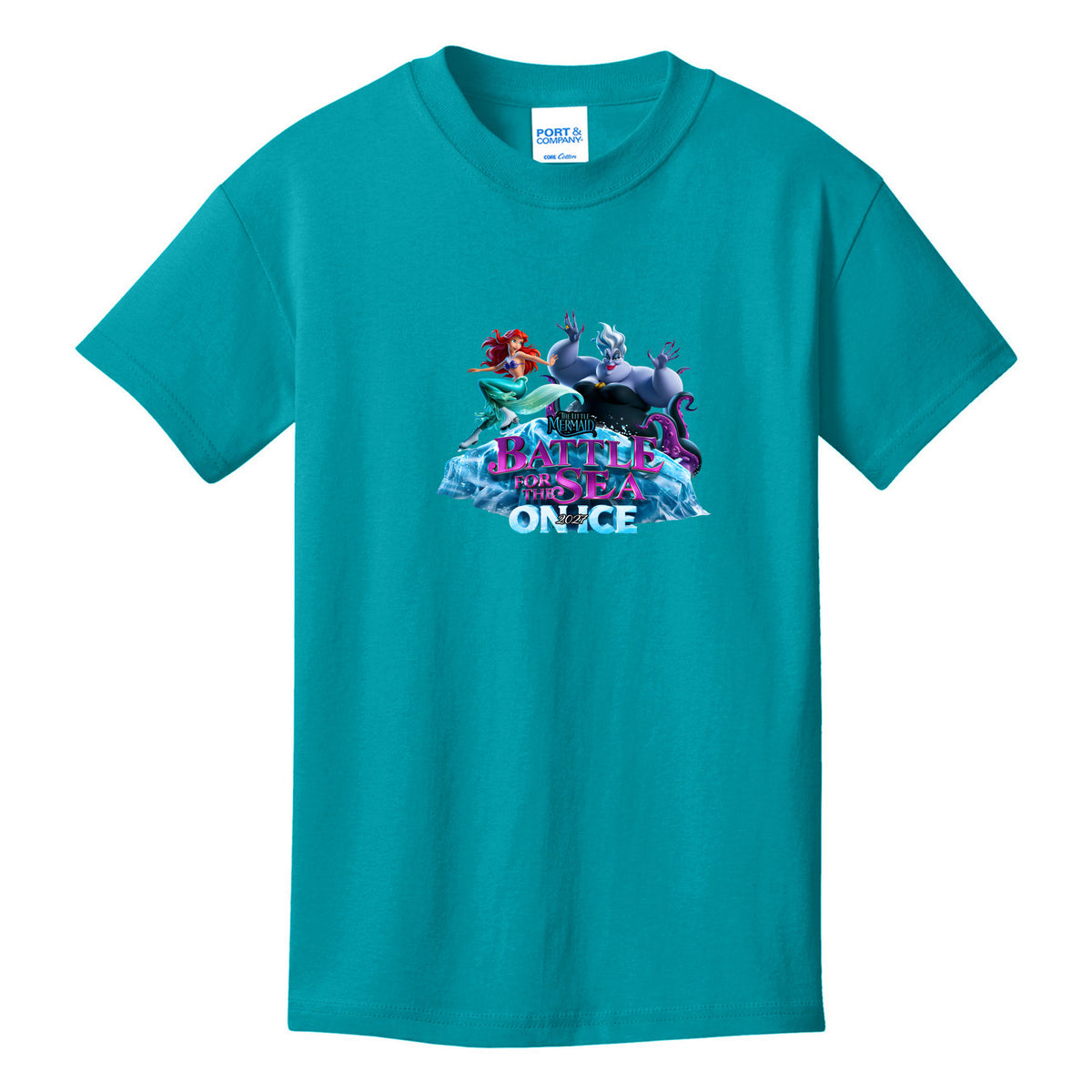 Youth Core Cotton Tee — Bright Aqua, front