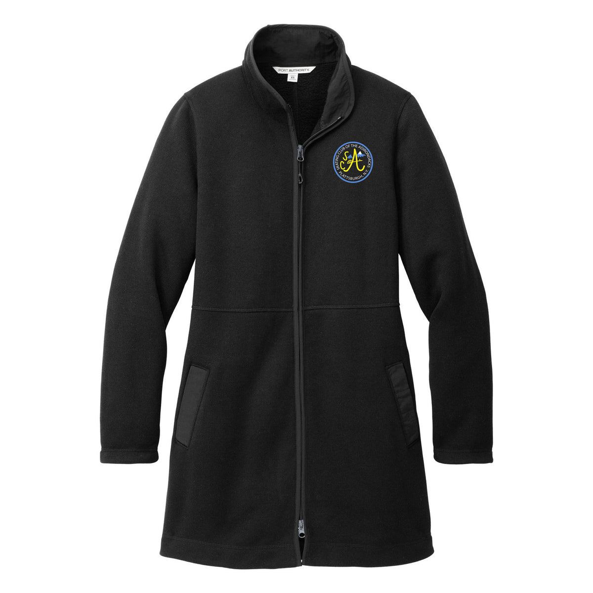 Port Authority Women's Arc Sweater Fleece Long Jacket — Deep Black, Logo 2, front