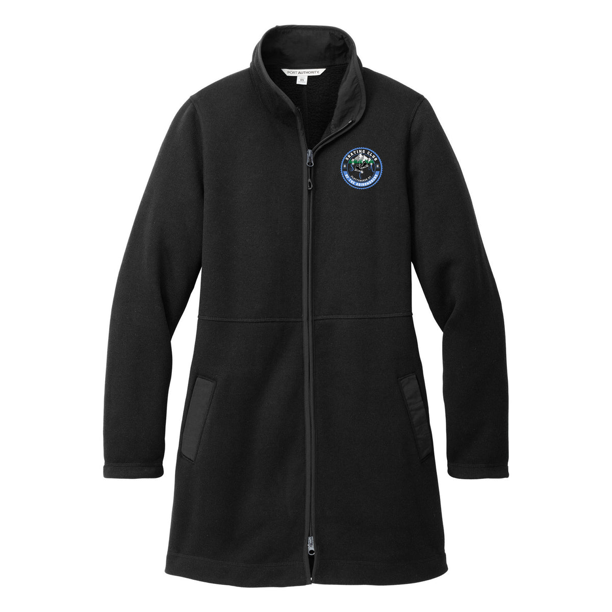Port Authority Women's Arc Sweater Fleece Long Jacket — Deep Black, Logo 1, front