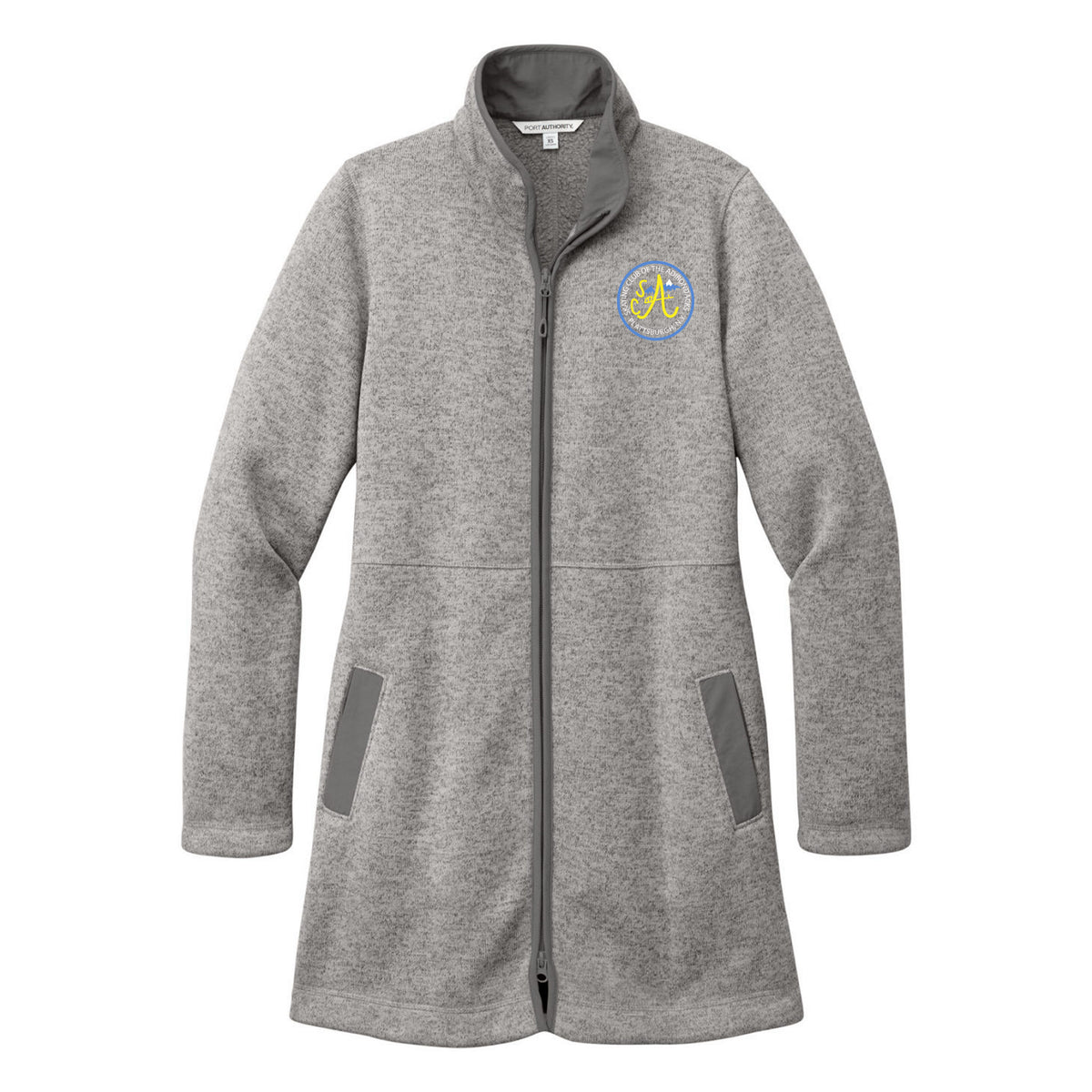 Port Authority Women's Arc Sweater Fleece Long Jacket — Deep Smoke Heather, Logo 2, front