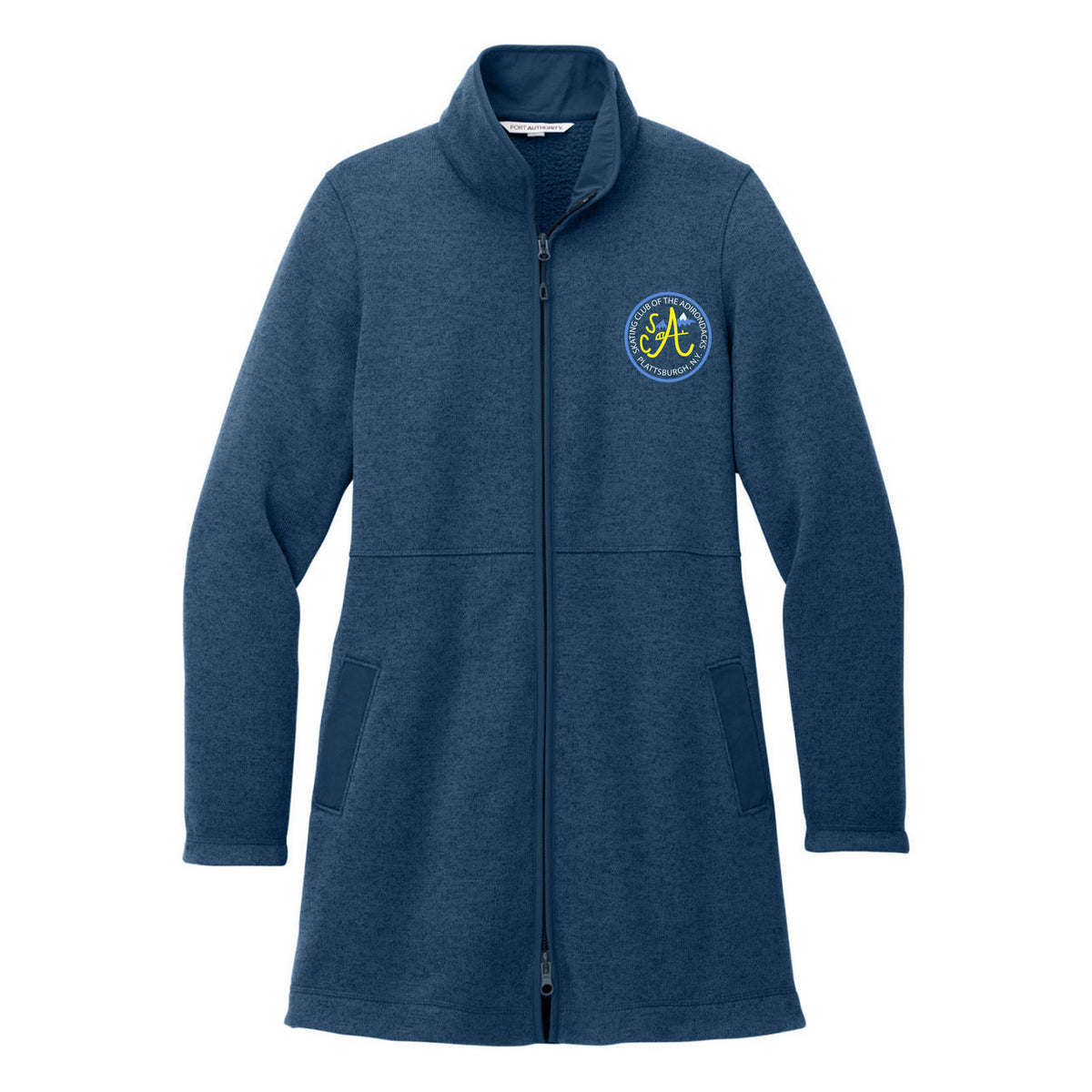 Port Authority Women's Arc Sweater Fleece Long Jacket — Insignia Blue Heather, Logo 2, front