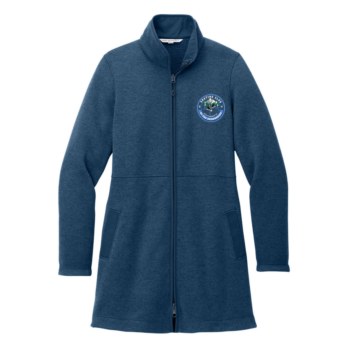 Port Authority Women's Arc Sweater Fleece Long Jacket — Insignia Blue Heather, Logo 1, front