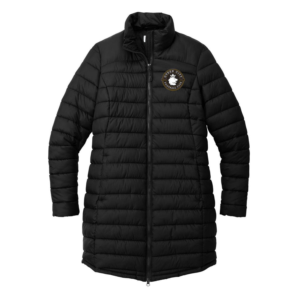Port Authority Women's Horizon Puffy Long Jacket — Deep Black, front