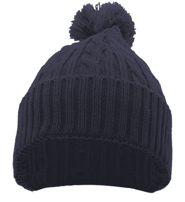 Cable Knit Pom-Pom Beanie with Embroidered Logo
