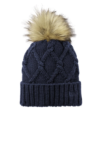 Faux Fur Pom Beanie with Embroidered Logo