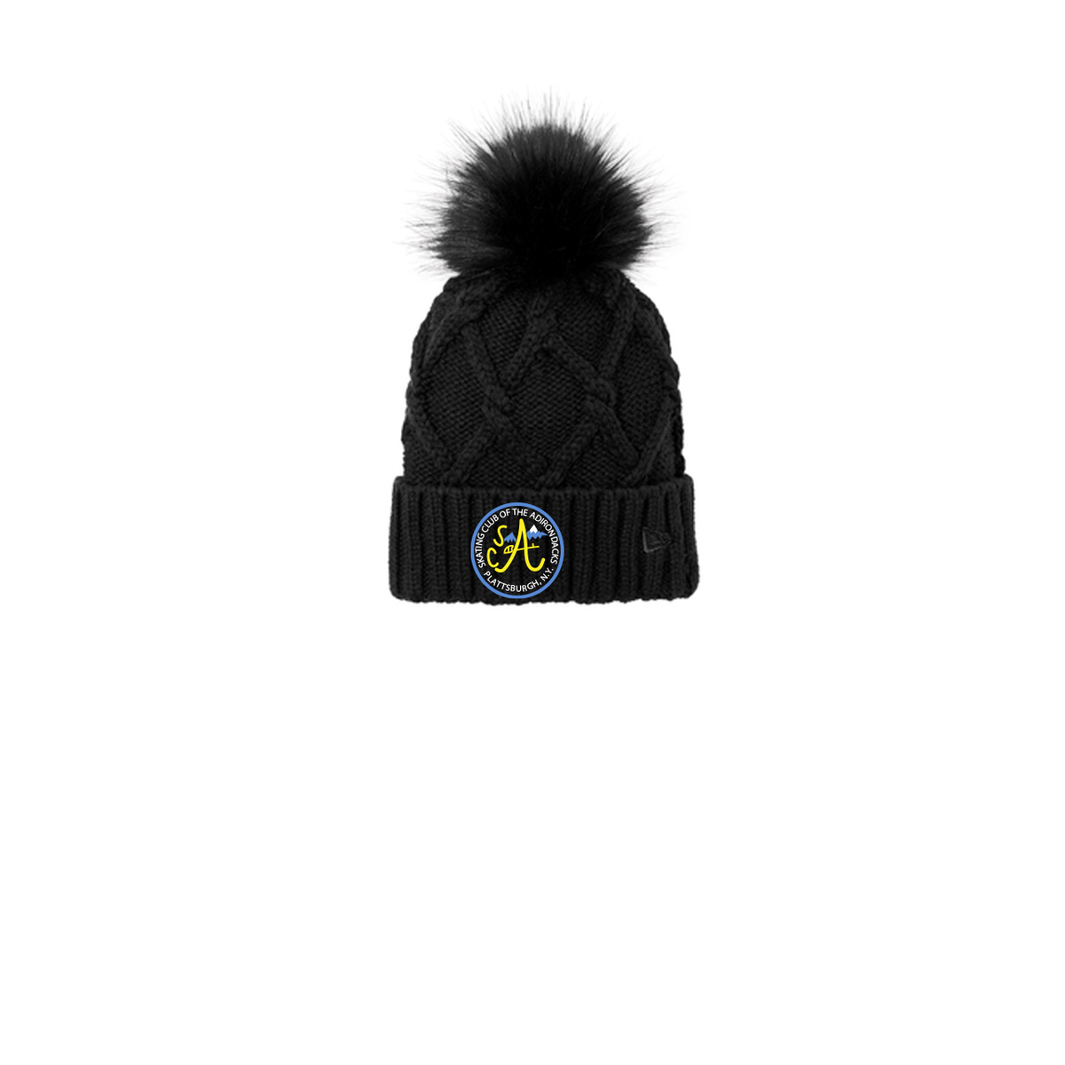 Faux Fur Pom Beanie with Embroidered Logo