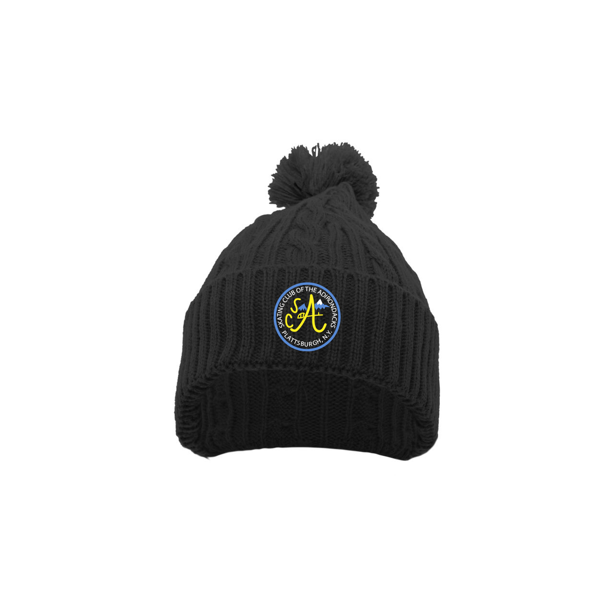 Cable Knit Pom-Pom Beanie with Embroidered Logo