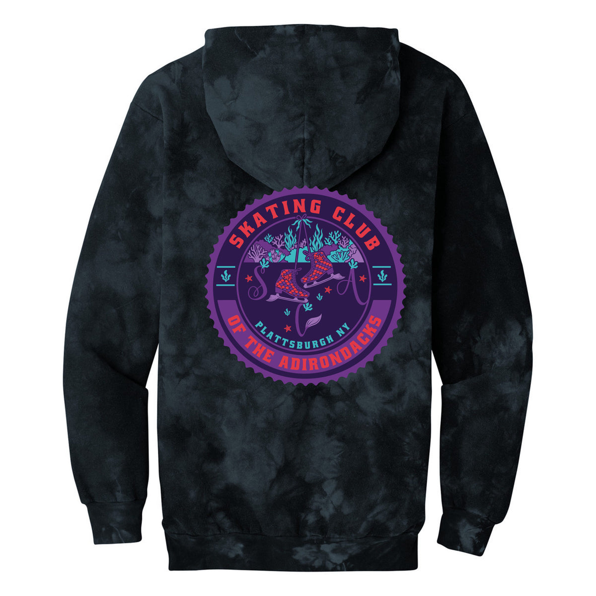 Port & Co Crystal Tie-Dye Pullover Hoodie — Black, Logo 2, back