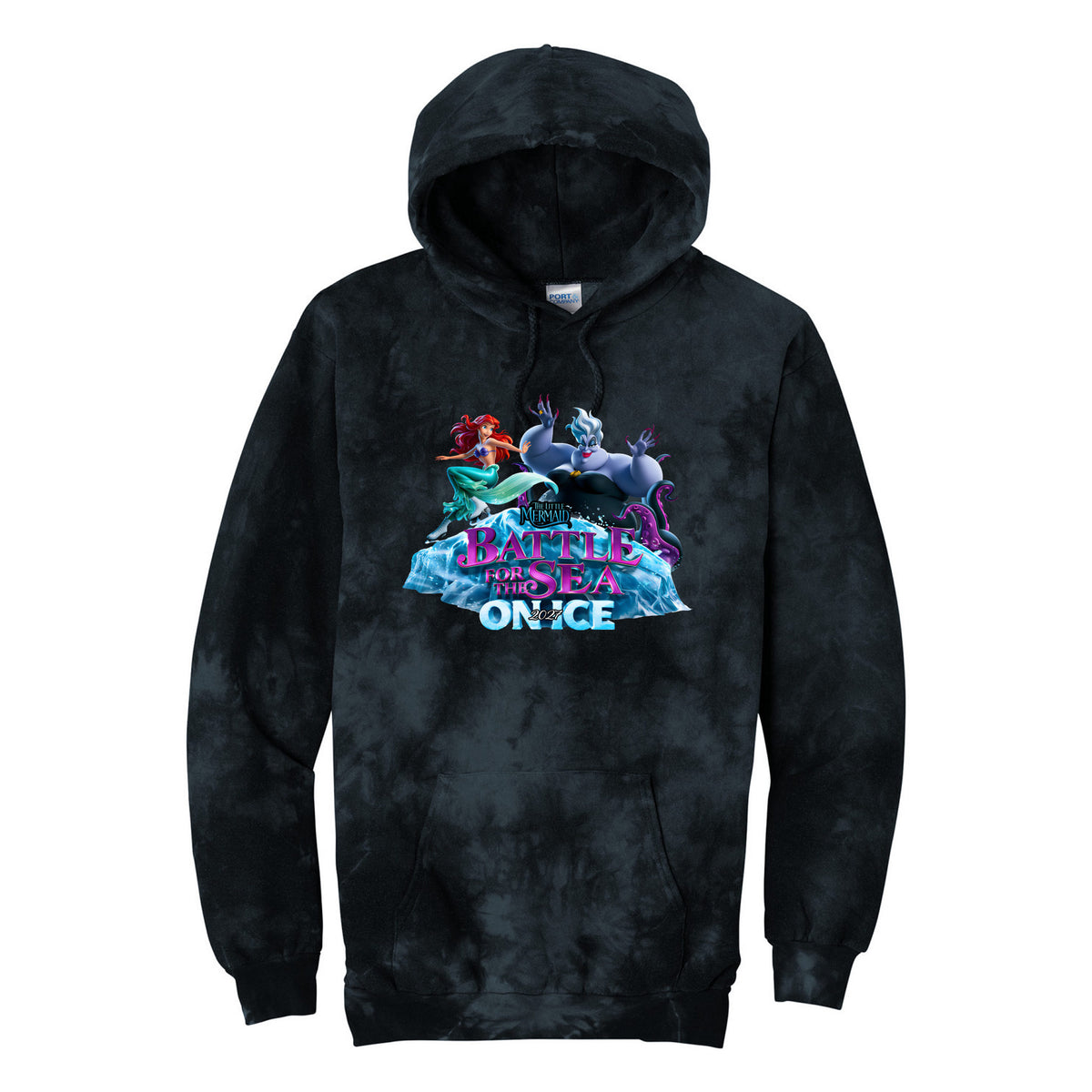 Port & Co Crystal Tie-Dye Pullover Hoodie — Black, Logo 2, front