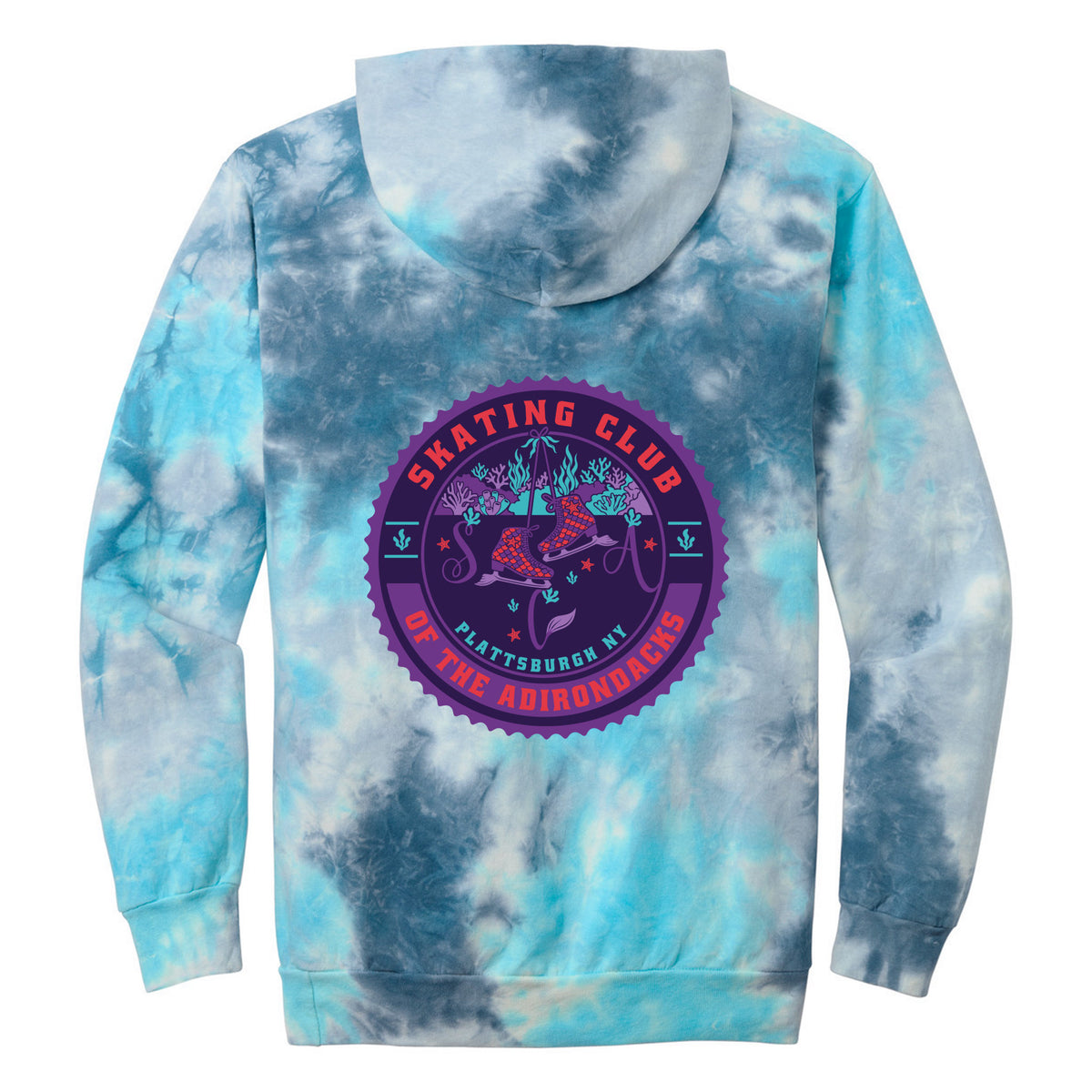 Port & Co Crystal Tie-Dye Pullover Hoodie — Lagoon Colorburst, Logo 2, back