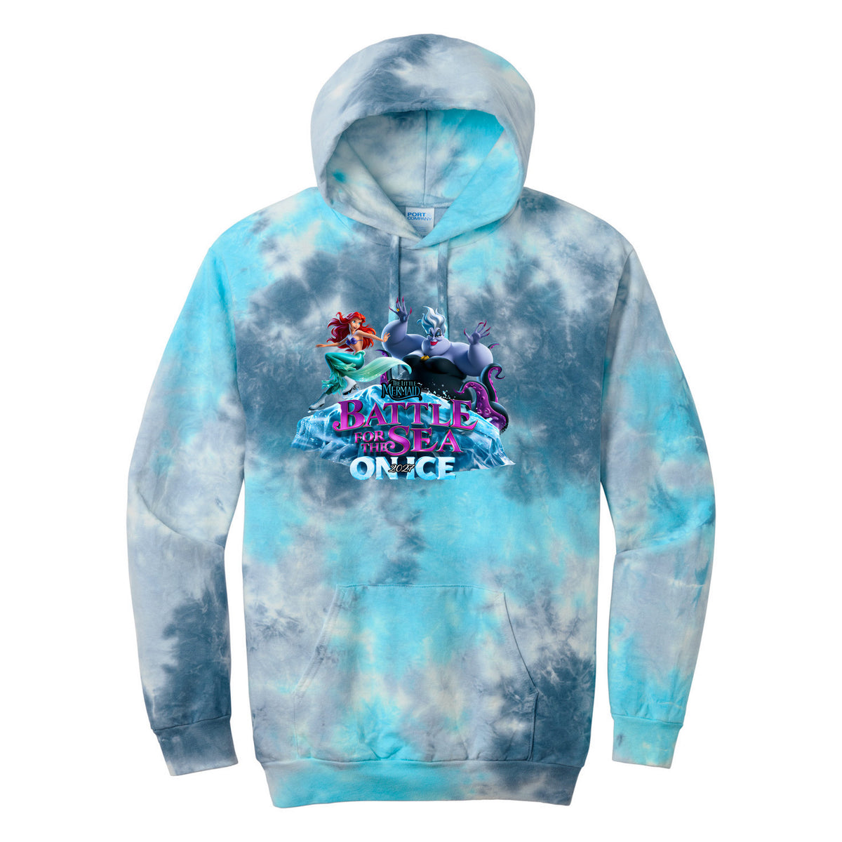 Port & Co Crystal Tie-Dye Pullover Hoodie — Lagoon Colorburst, Logo 2, front