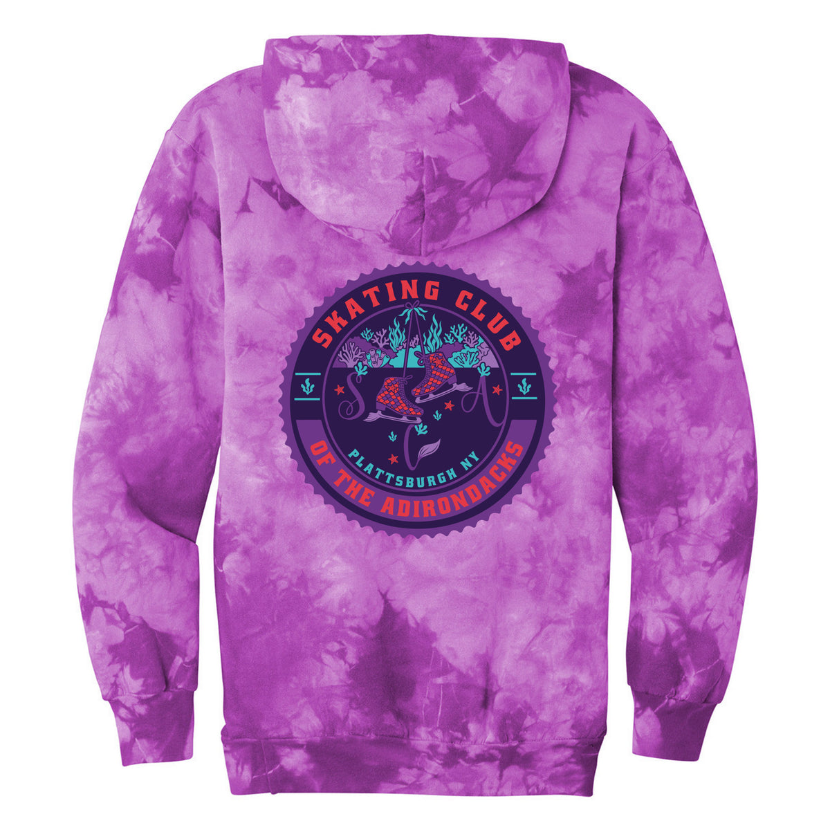 Port & Co Crystal Tie-Dye Pullover Hoodie — Purple, Logo 2, back
