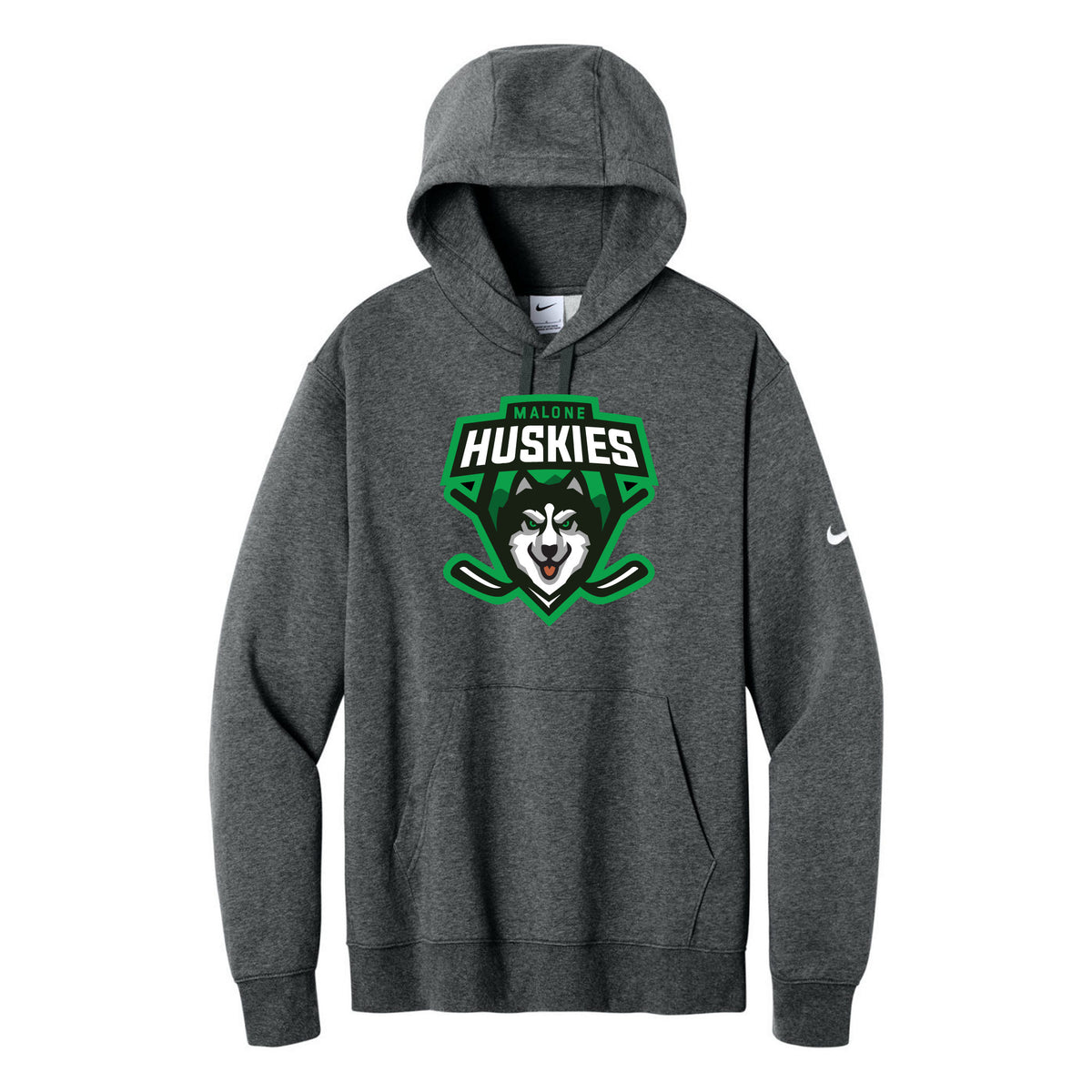 Nike Club Fleece Sleeve Swoosh Pullover Hoodie — Charcoal Heather, front
