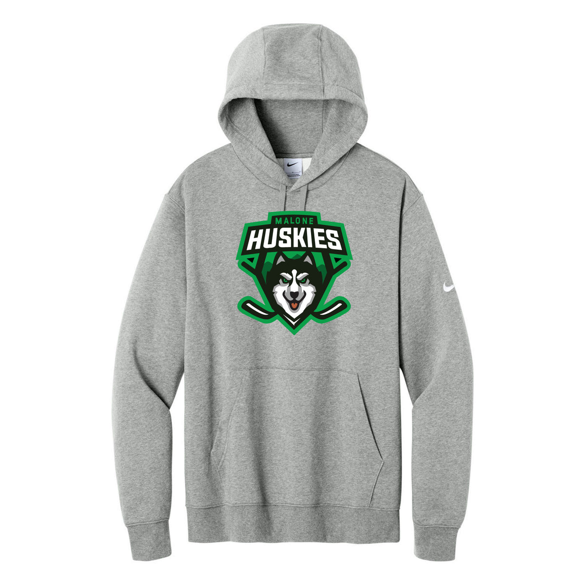 Nike Club Fleece Sleeve Swoosh Pullover Hoodie — Dark Grey Heather, front