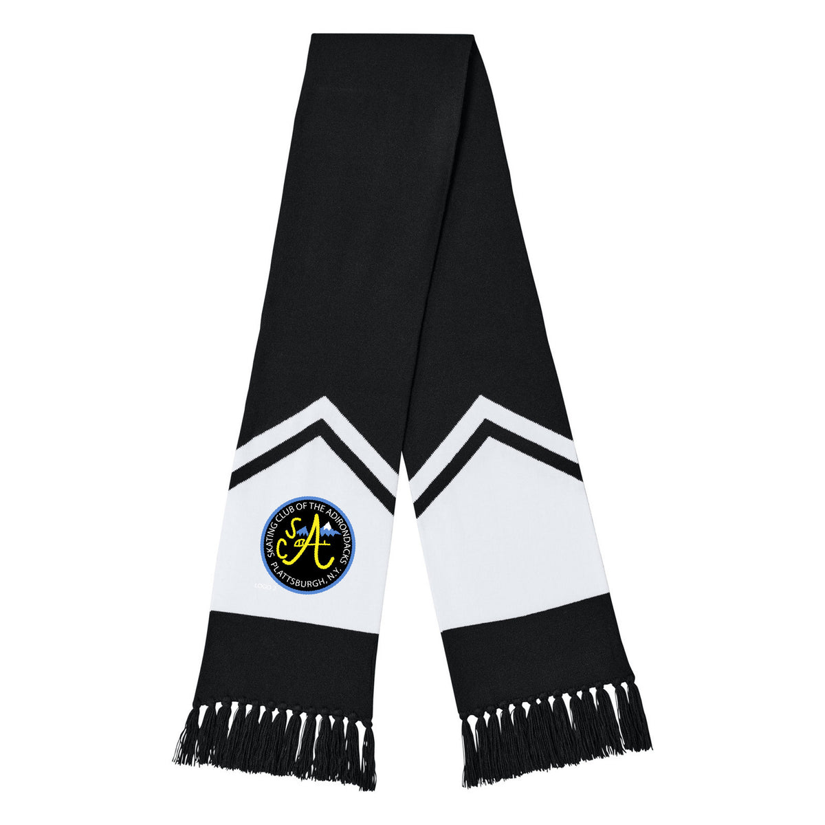 SCA Sport-Tek Gameday Scarf — Black/ White, Logo 2, front