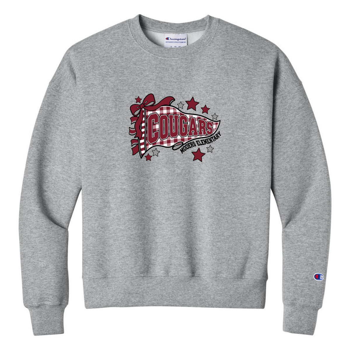 Champion Women's Powerblend Crewneck Sweatshirt — Light Steel, Logo 3, front