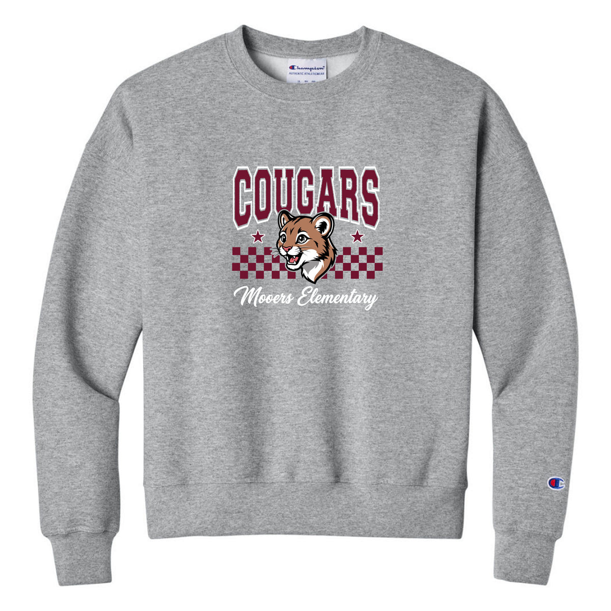 Champion Women's Powerblend Crewneck Sweatshirt — Light Steel, Logo 5, front