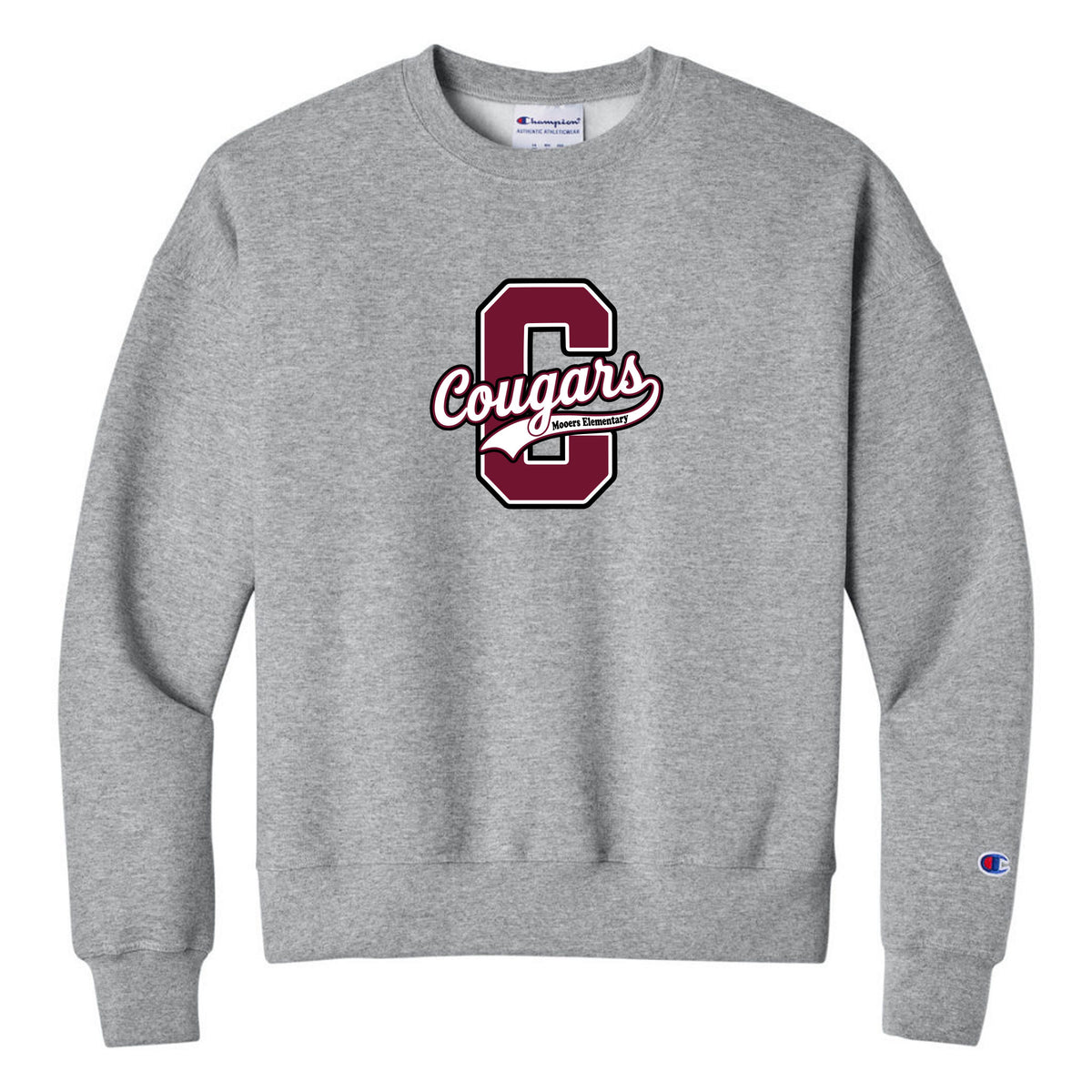 Champion Women's Powerblend Crewneck Sweatshirt — Light Steel, Logo 4, front