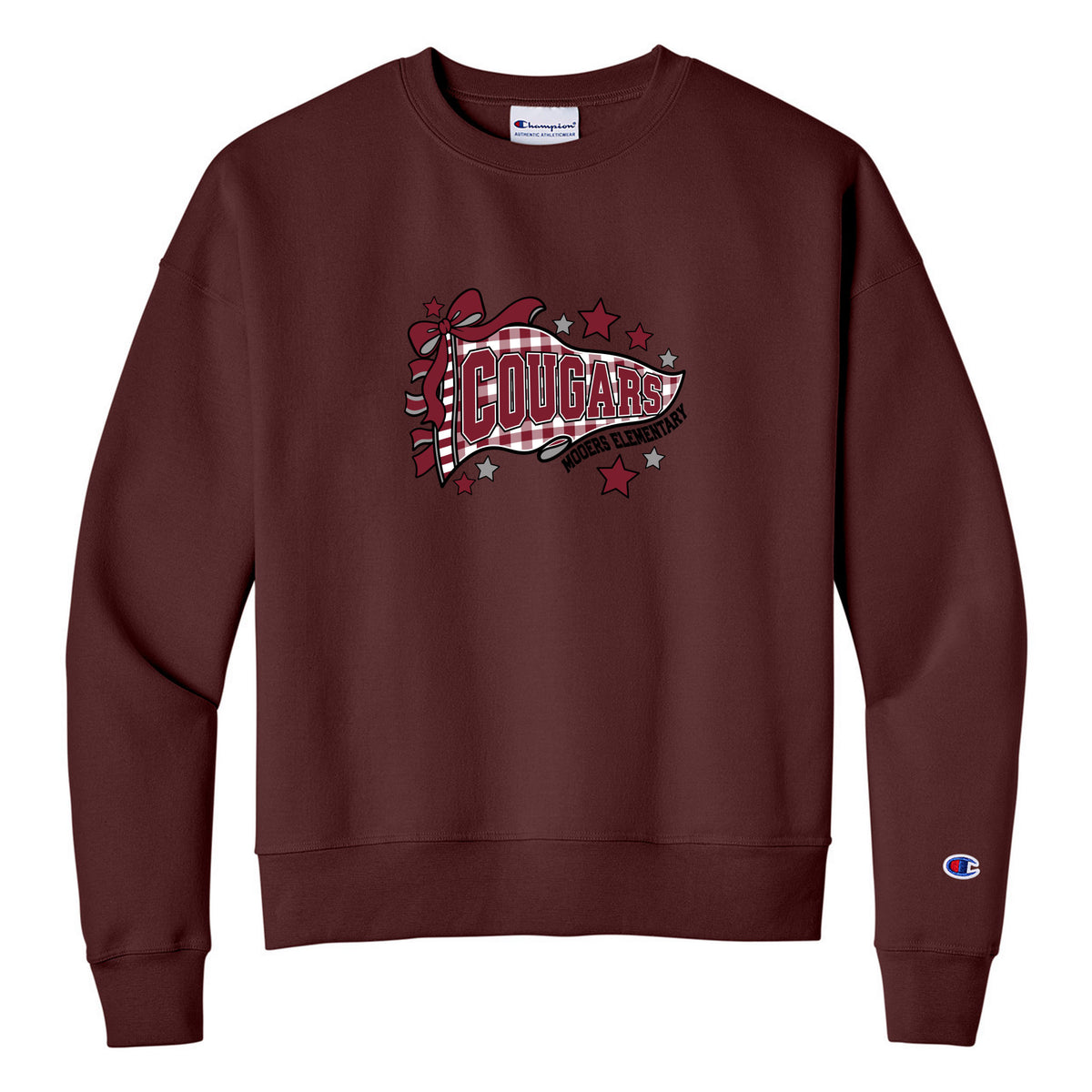 Champion Women's Powerblend Crewneck Sweatshirt — Maroon, Logo 3, front