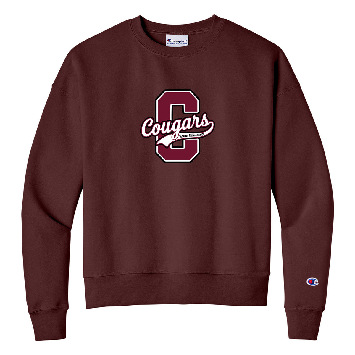 Champion Women's Powerblend Crewneck Sweatshirt — Maroon, Logo 4, front