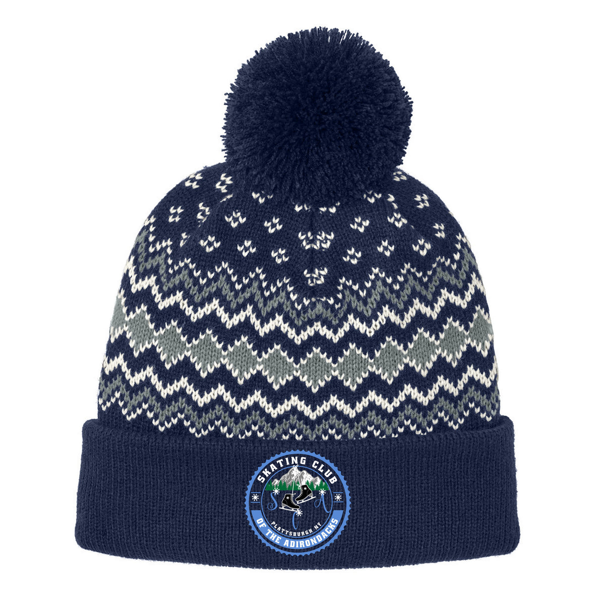Alpine Pom Beanie — True Navy/ Gusty Grey/ Marshmallow, front