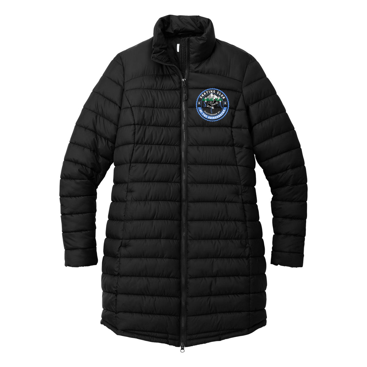 SCA Port Authority Women's Horizon Puffy Long Jacket — Deep Black, Logo 1, front