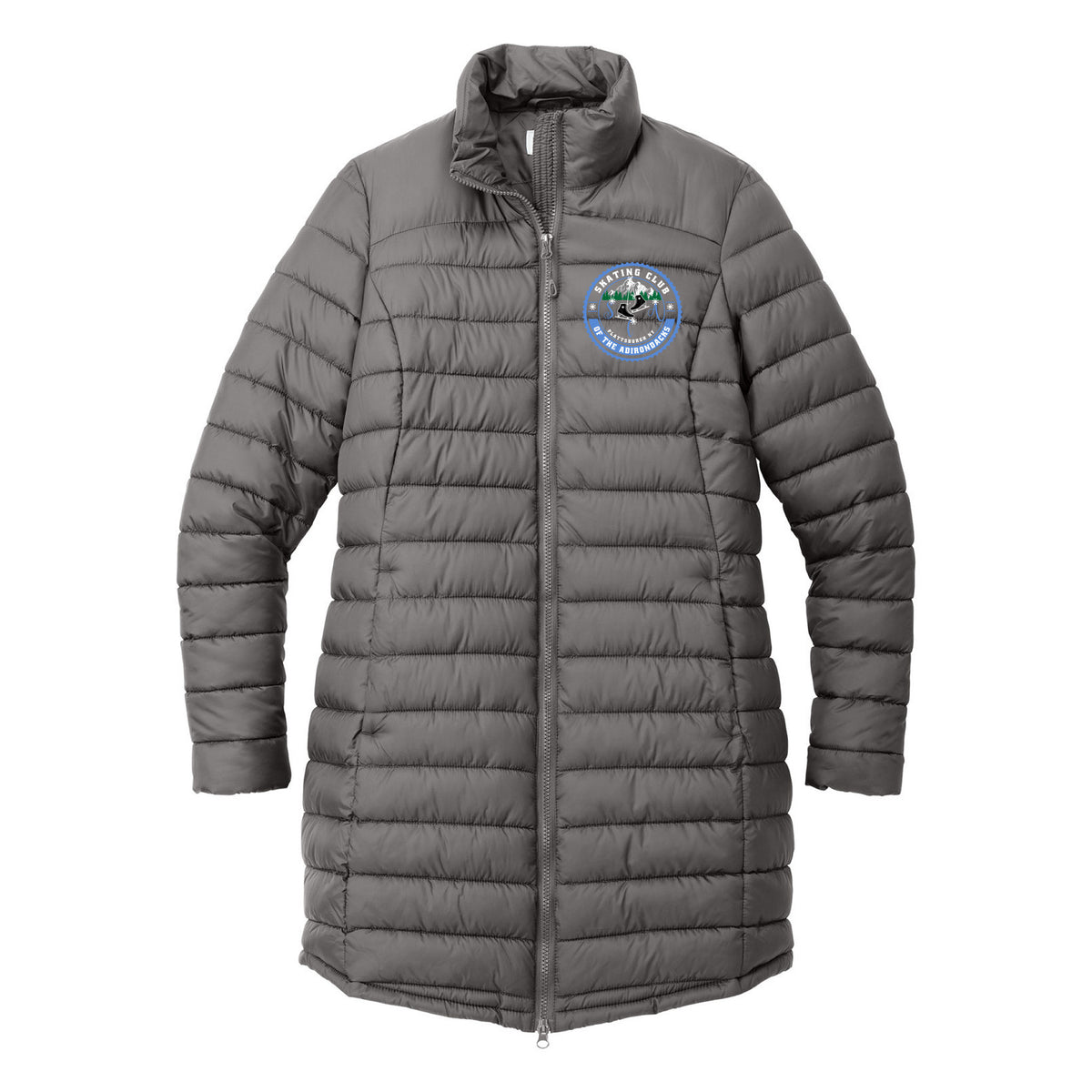 SCA Port Authority Women's Horizon Puffy Long Jacket — Deep Smoke, Logo 1, front