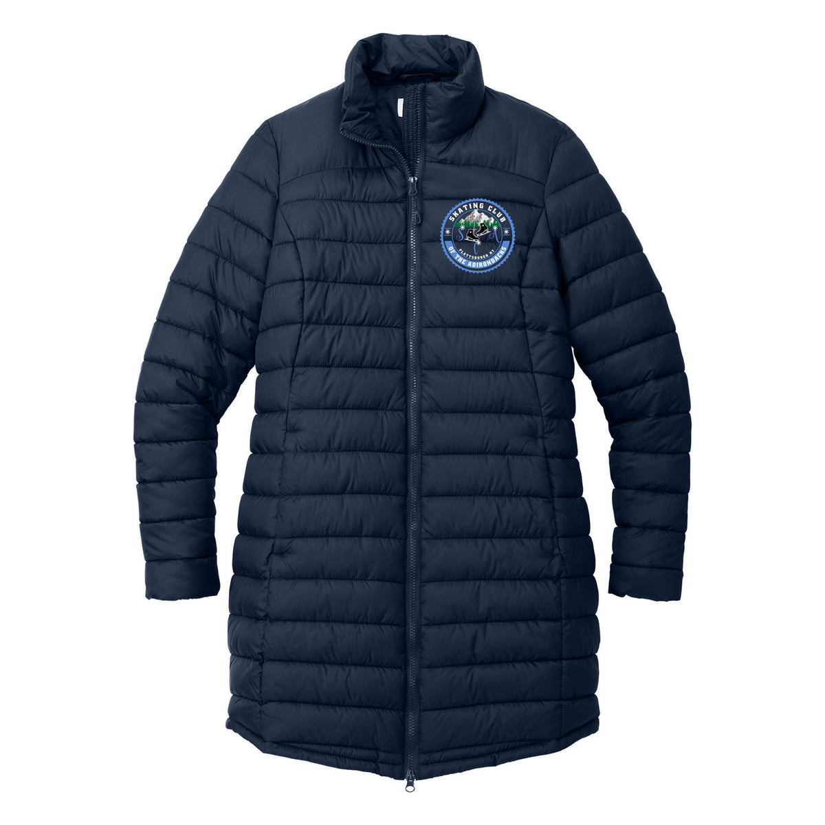 SCA Port Authority Women's Horizon Puffy Long Jacket — Dress Blue Navy, Logo 1, front