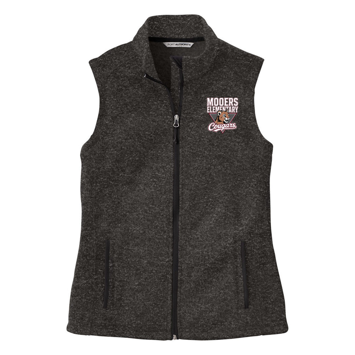 Embroidered Women's Sweater Fleece Vest — Black Heather, Logo 2, front