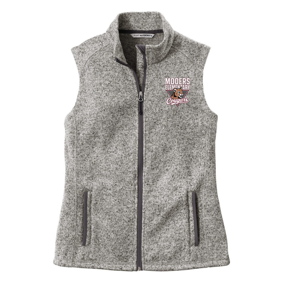 Embroidered Women's Sweater Fleece Vest — Grey Heather, Logo 2, front