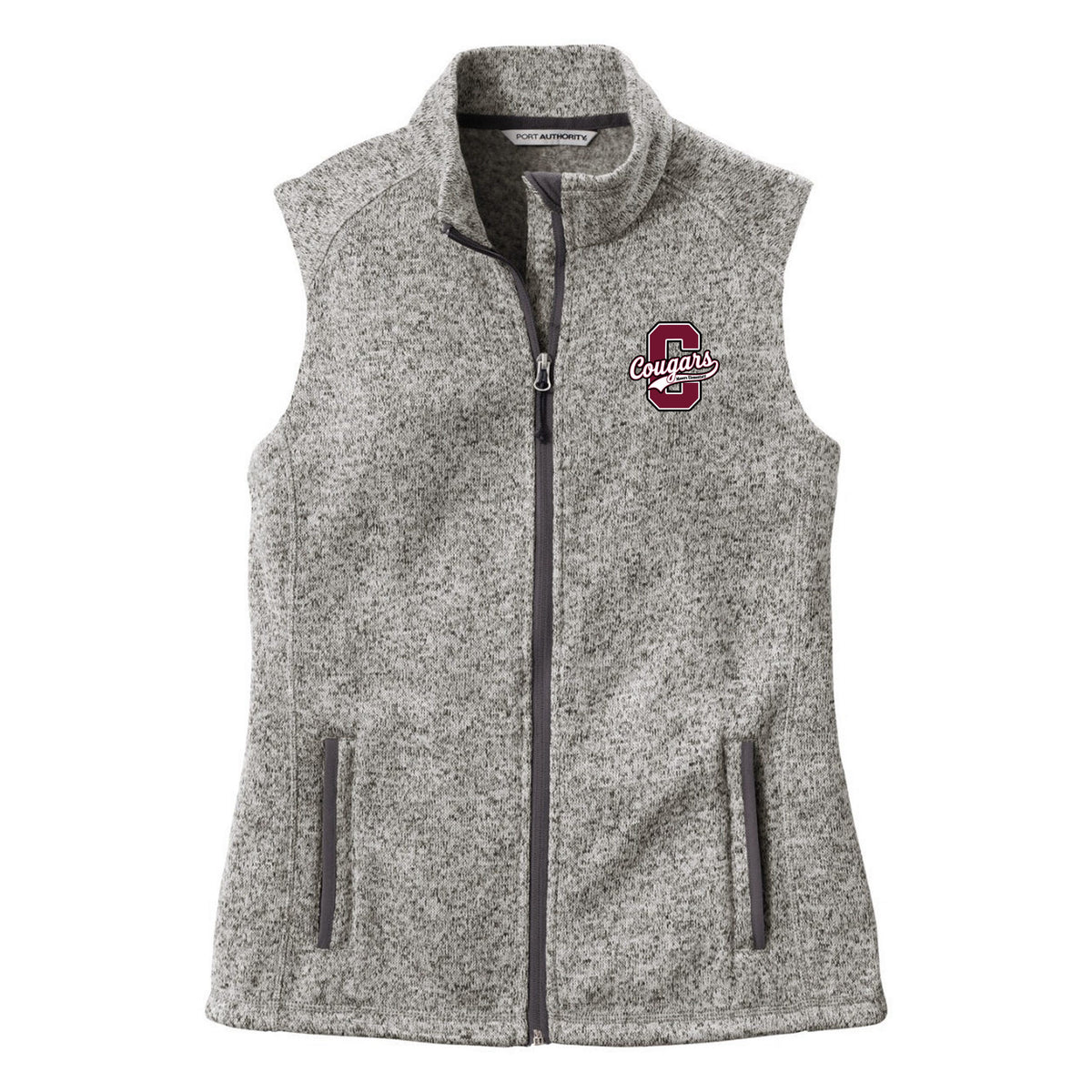 Embroidered Women's Sweater Fleece Vest — Grey Heather, C Logo, front