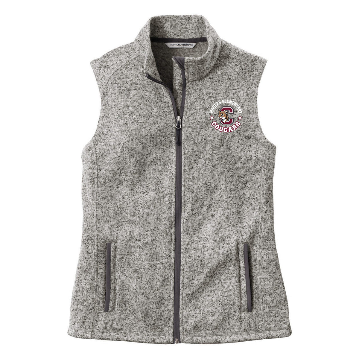 Embroidered Women's Sweater Fleece Vest — Grey Heather, Logo 1, front