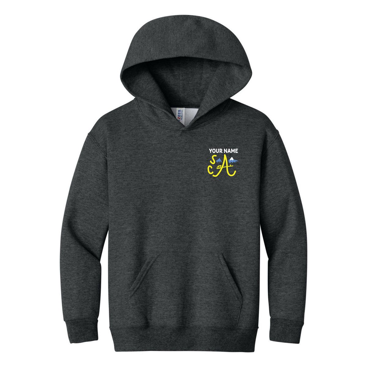 Jerzees - Youth NuBlend Pullover Hooded Sweatshirt — Black Heather, Logo 2, front