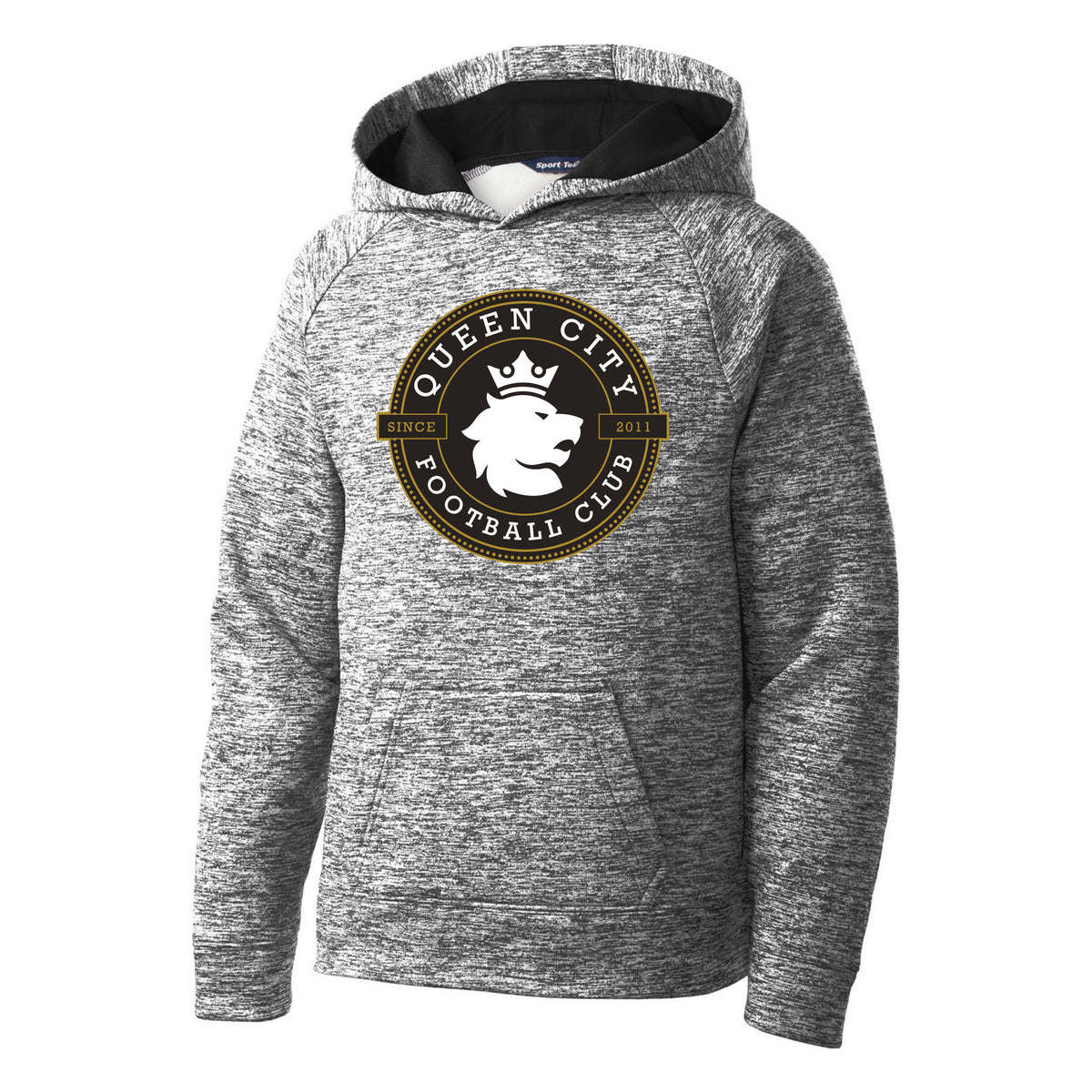 Sport-Tek Youth PosiCharge Electric Heather Fleece Hooded Pullover — Black Electric, front
