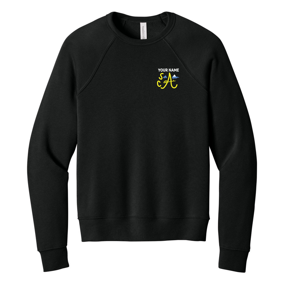 BELLA+CANVAS Youth Sponge Fleece Raglan Sweatshirt — Black, Logo 1, front
