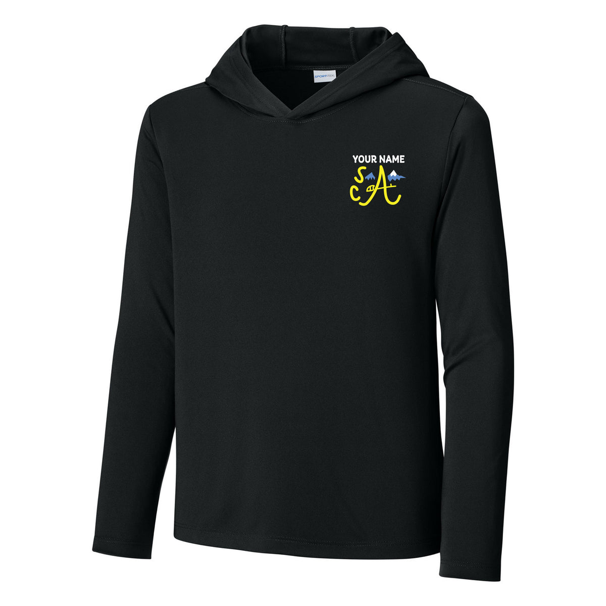 Youth Posi-UV Pro Long Sleeve Hoodie — Black, Logo 2, front
