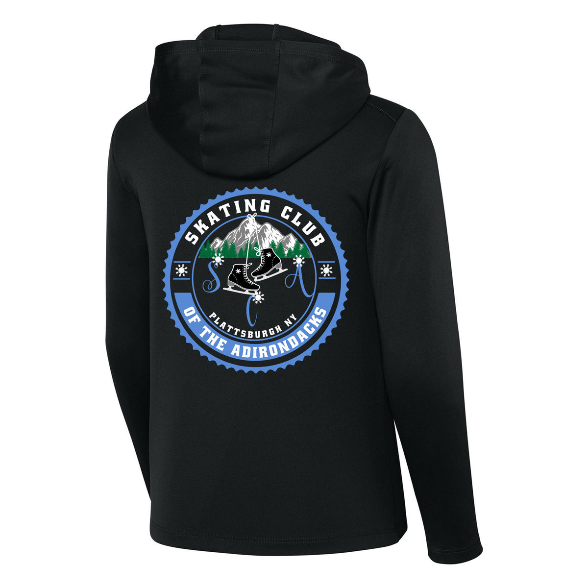 Youth Posi-UV Pro Long Sleeve Hoodie — Black, Logo 1, back