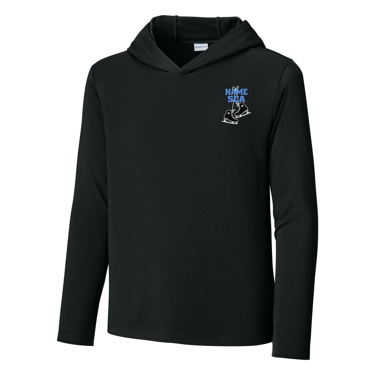 Youth Posi-UV Pro Long Sleeve Hoodie — Black, Logo 1, front
