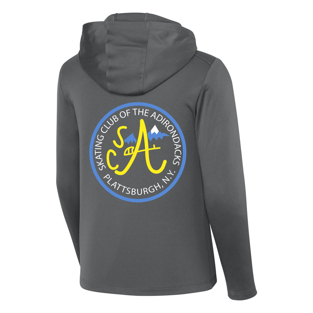 Youth Posi-UV Pro Long Sleeve Hoodie — Dark Smoke Grey, Logo 2, back